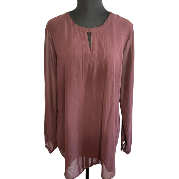 cabi Plum Purple Chiffon Keyhole Long Sleeve Blouse Size M - Picture 1 of 7